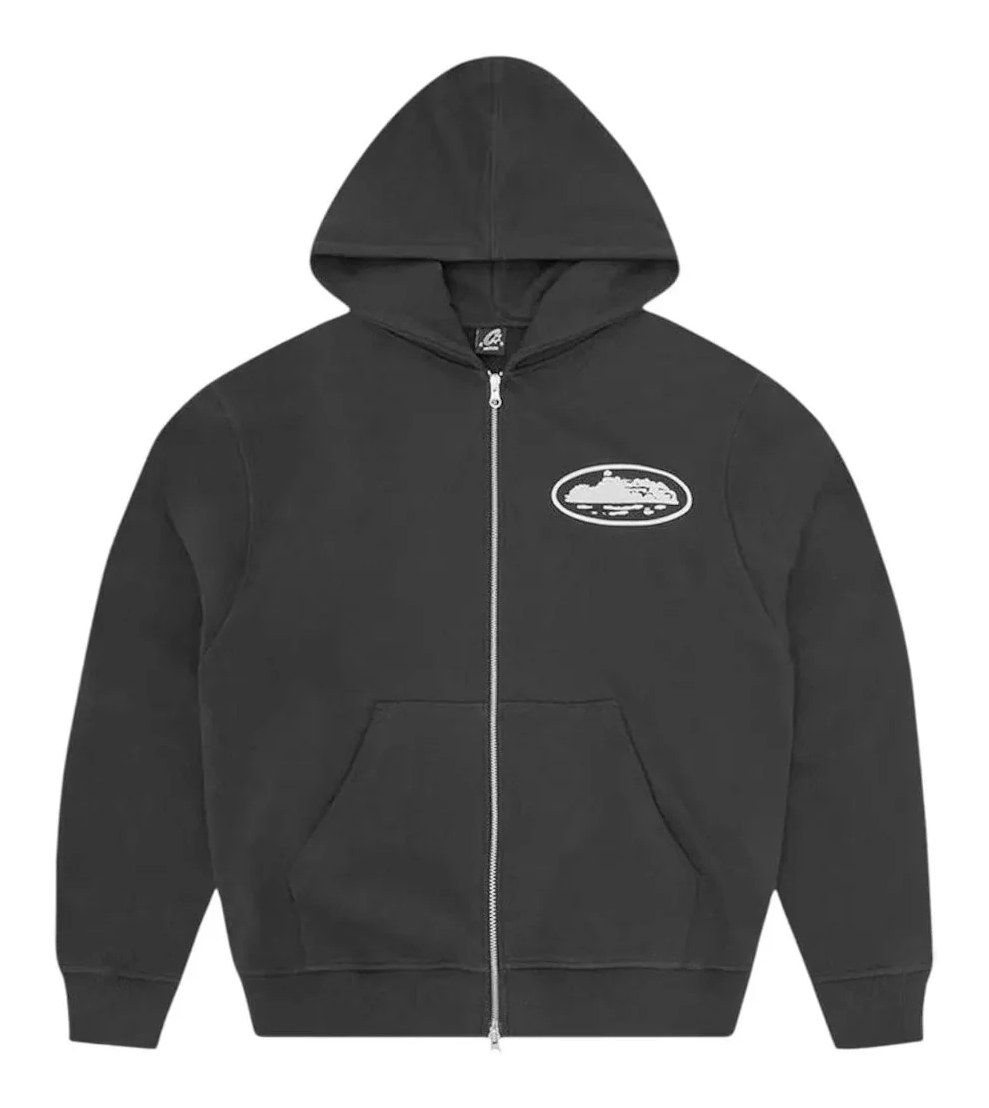 Corteiz Island Puff Print Zip Up Hoodie Black